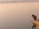 Morning in Varanasi is a time for prayer and cleaning at along the Ganges River.